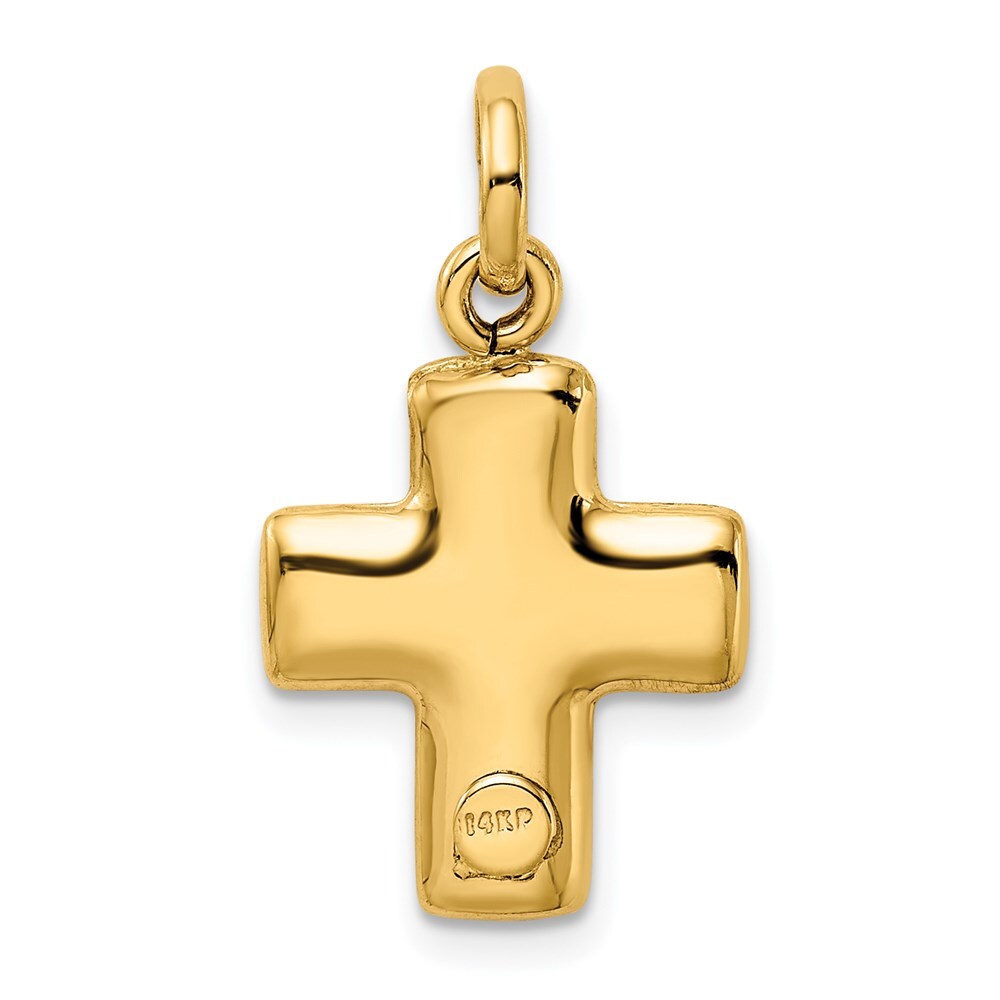 14k Yellow Gold Puffed Cross Charm Pendant for Women