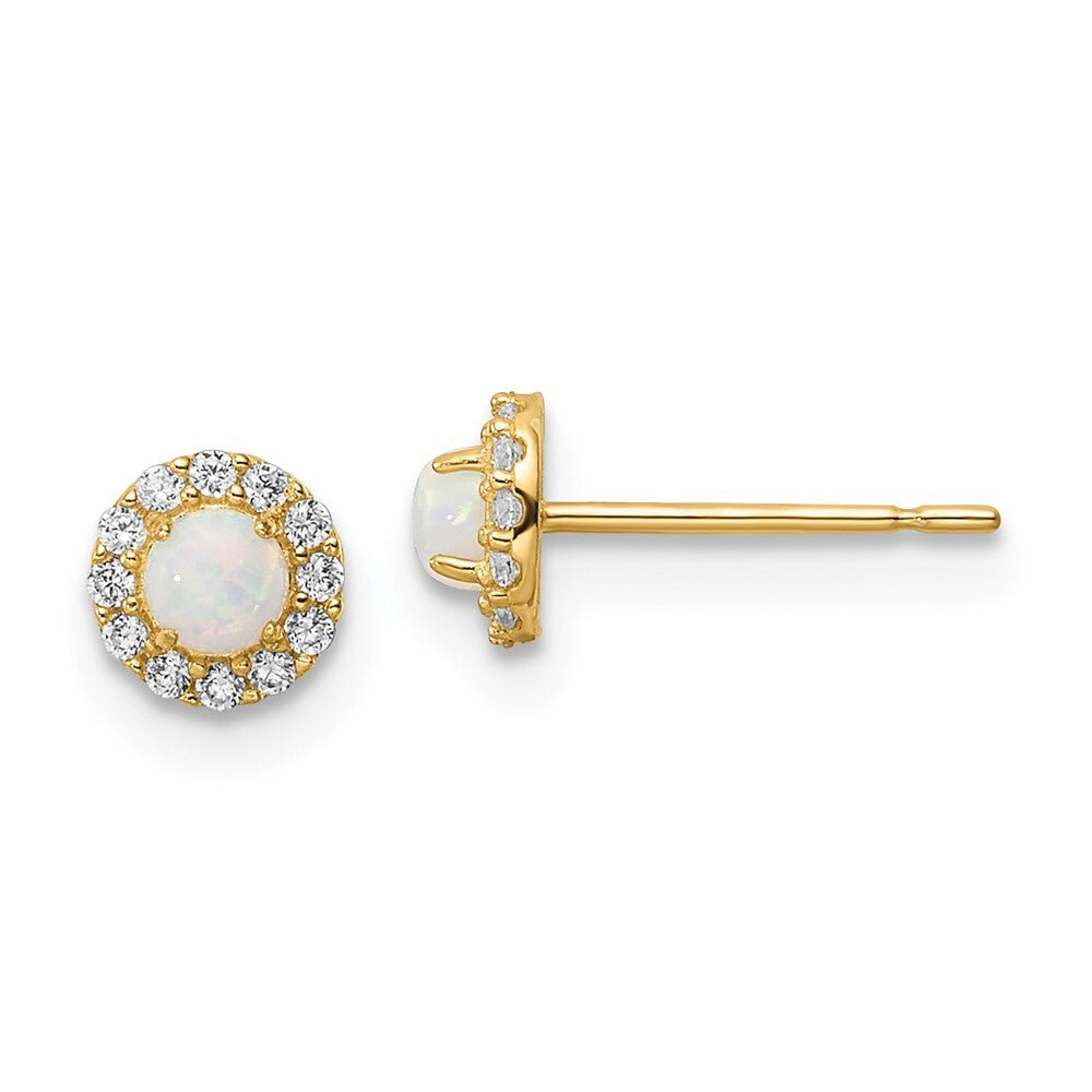 14k Yellow Gold Cubic Zirconia And Created Opal Stud Earrings Gift for Women
