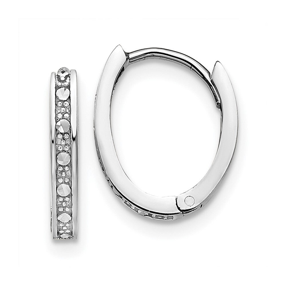 14k White Gold Diamond-cut Oval Hinged Hoop Earrings Gift for Women