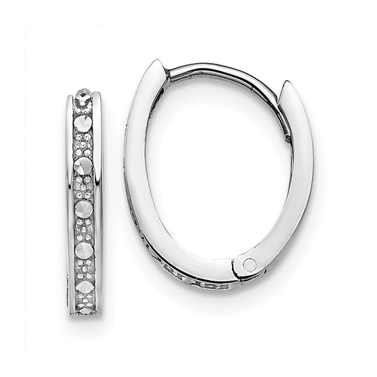 14k White Gold Diamond-cut Oval Hinged Hoop Earrings Gift for Women