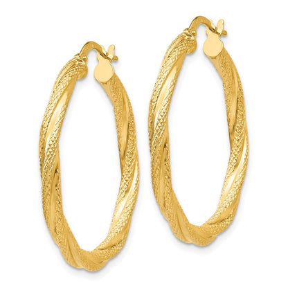 14k Yellow Gold Twisted Textured Hoop Earrings
