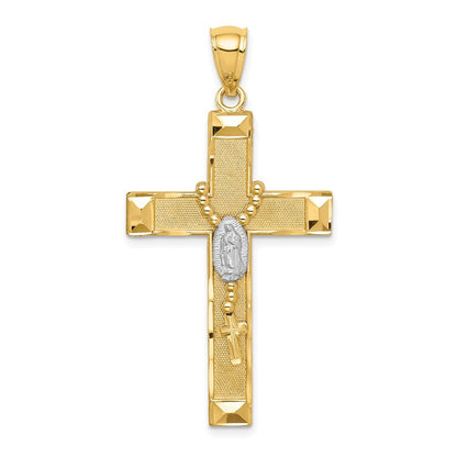14k Yellow Gold Rhodium Cross Rosary Pendant