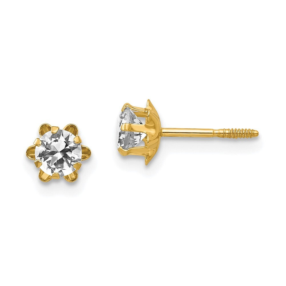 14k Yellow Gold 4mm Cubic Zirconia Birthstone (Apr) Screwback Stud Earrings