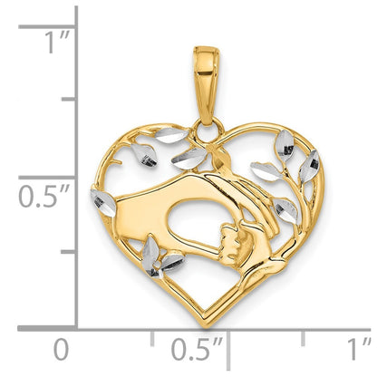 14k Gold & White Rhodium Diamond-Cut Mother & Child Hands in Heart Pendant