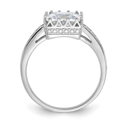 Sterling Silver Rhodium-plated Polished Cubic Zirconia Ring Size 8