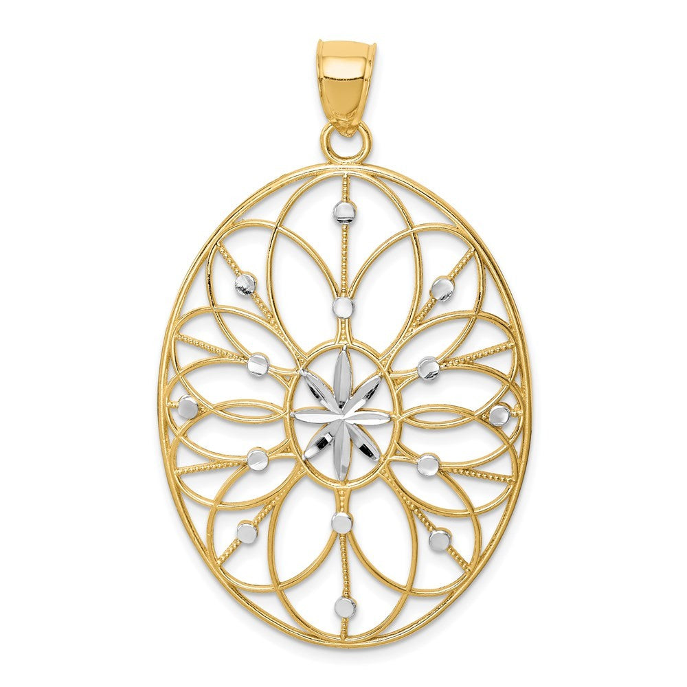 14Kw Rhodium Floral Medallion Pendant