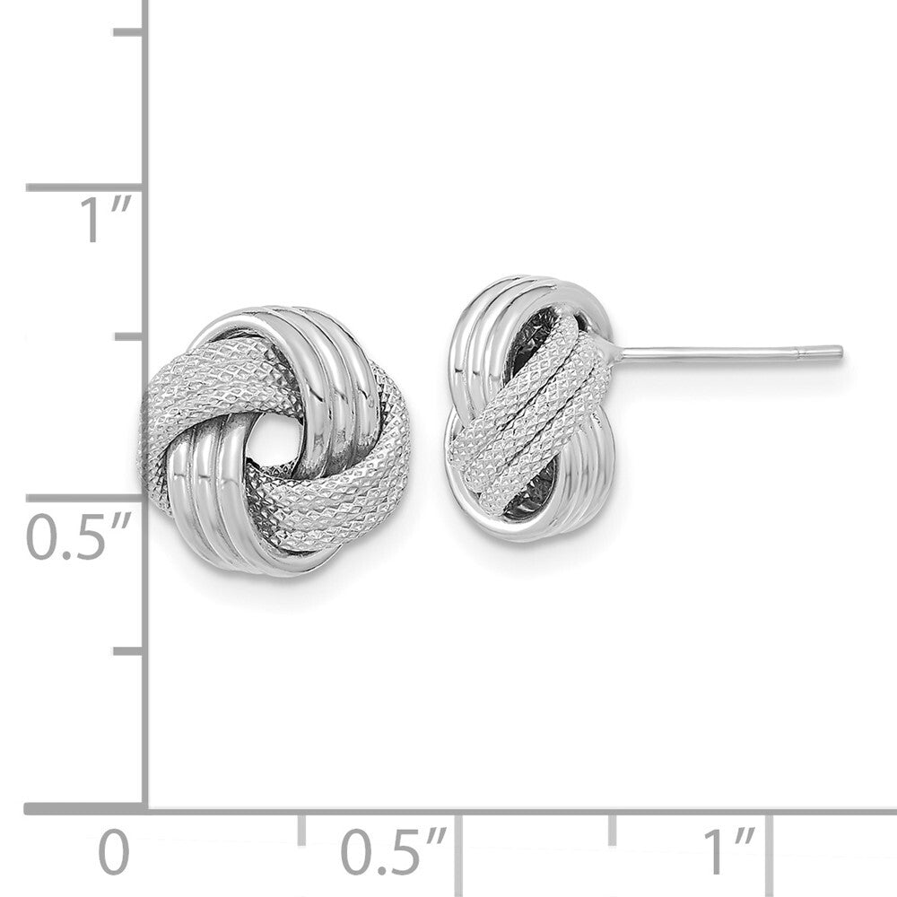 14k White Gold Polished Textured Love Knot Stud Earrings Gift for Women