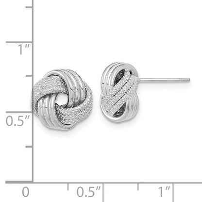 14k White Gold Polished Textured Love Knot Stud Earrings Gift for Women