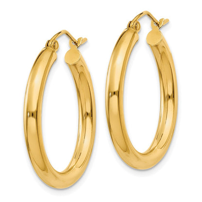 14k Yellow Gold Polished 3mm Tube Hoop Earrings