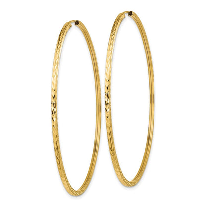 14k Yellow Gold Diamond-cut Square Tube Endless Hoop Earrings