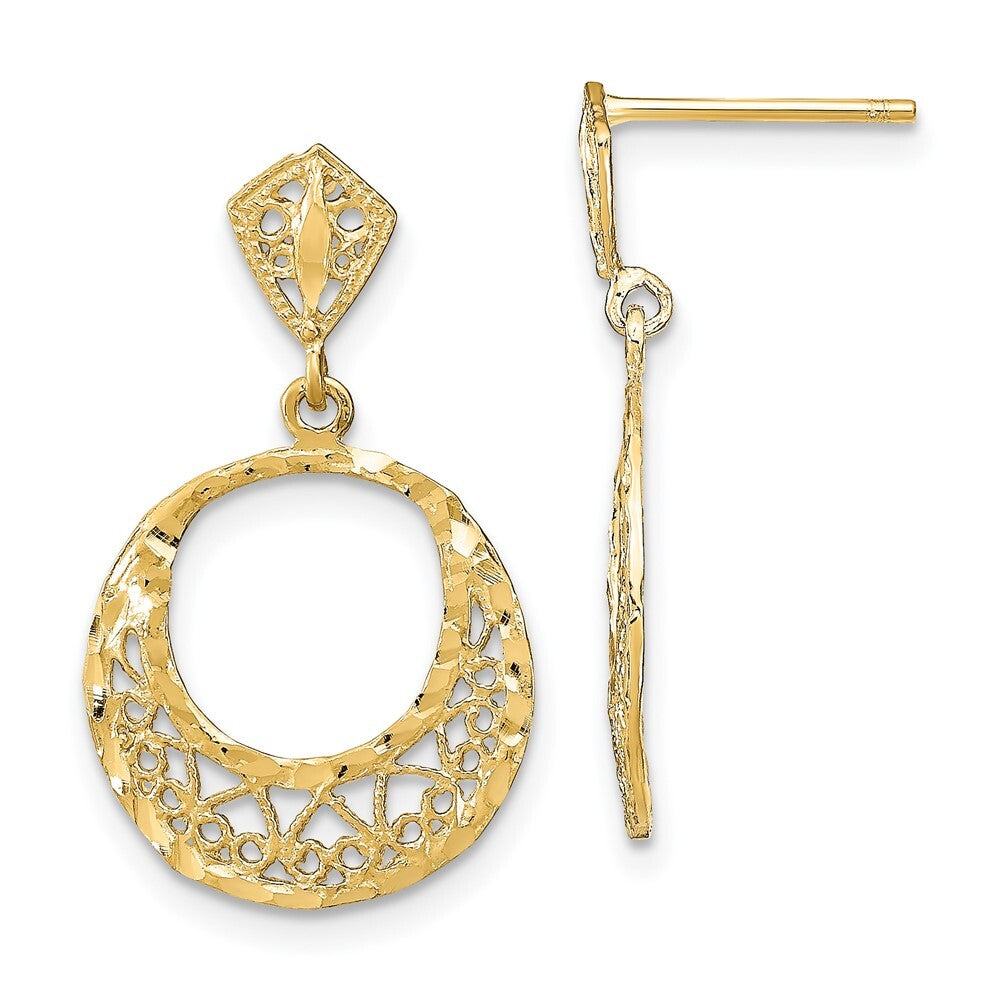 14k Yellow Gold Fancy Diamond-Cut Dangle Earrings Gift for Women