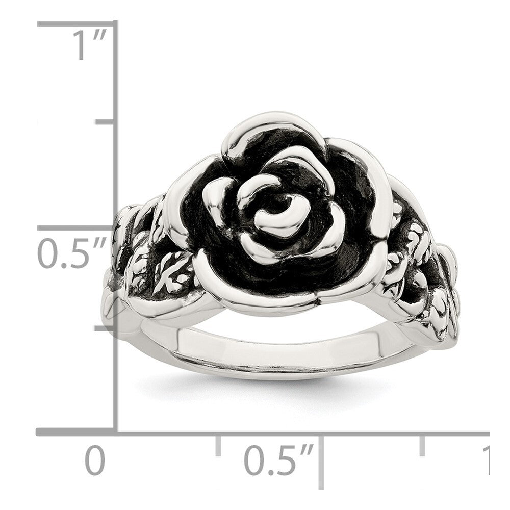 Sterling Silver Antiqued Rose Flower Ring Size 8