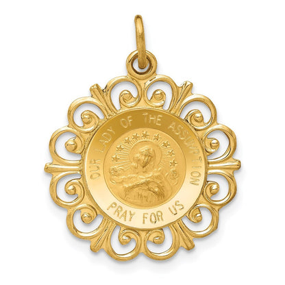 14k Yellow Gold Our Lady Of The Assumption Medal Pendant for Women