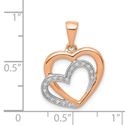 14k Rose Gold  Rhodium Diamond Entwined Hearts Pendant for Women