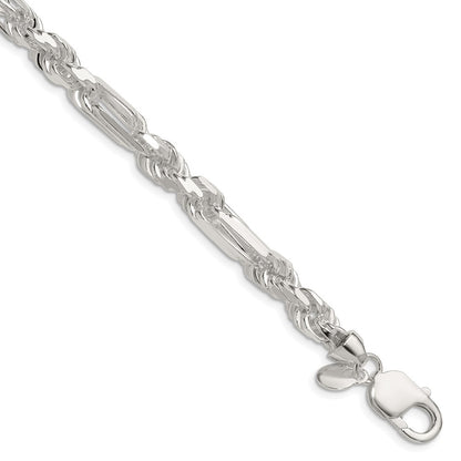 Sterling Silver 7mm Diamond-Cut Figarope Chain Bracelet