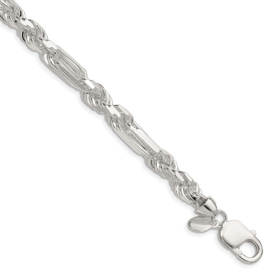 Sterling Silver 7mm Diamond-Cut Figarope Chain Bracelet