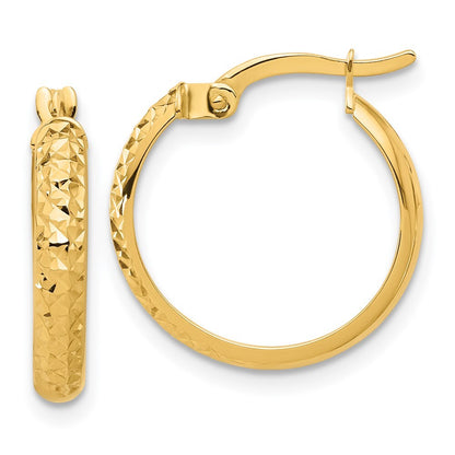 14k Yellow Gold Polished and Diamond-cut Hoop Earrings Gift for Women