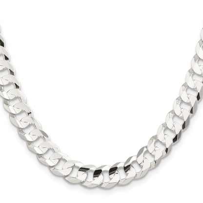 Sterling Silver 9.75mm Concave Beveled Curb Chain Necklace