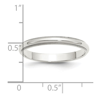 Sterling Silver Rhodium-plated 3mm Half Round Milgrain Size 8 Band Ring