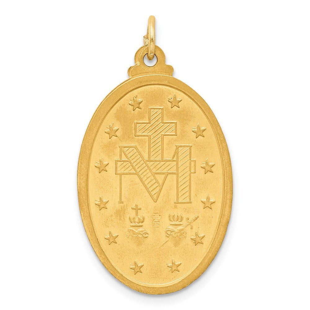 14k Yellow Gold Solid Polished Satin Medium Oval Miraculous Medal