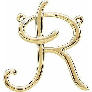 14k Yellow Gold Script Initial R Necklace Center Gift for Women