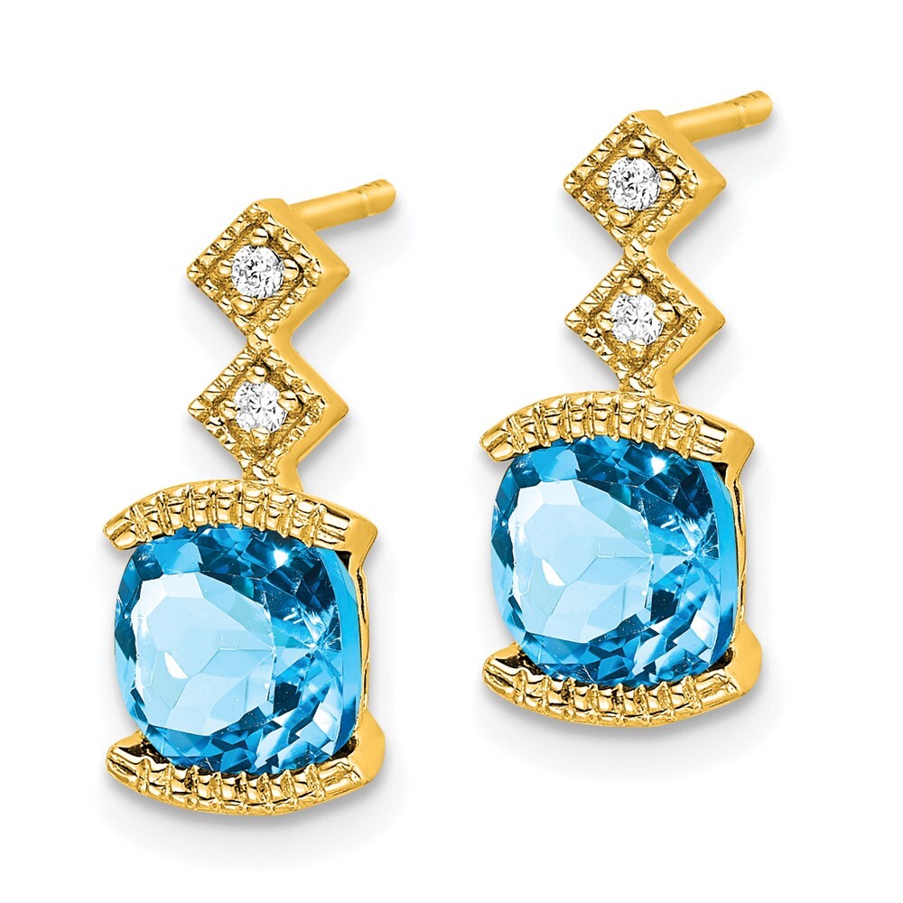 14k Yellow Gold Blue Topaz and Diamond Drop & Dangle Earrings
