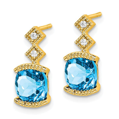14k Yellow Gold Blue Topaz and Diamond Drop & Dangle Earrings