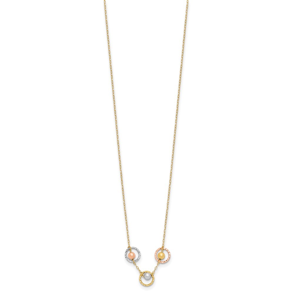 14K Tri-Color Gold Polished Diamond-Cut 3 Circle Beads Necklace