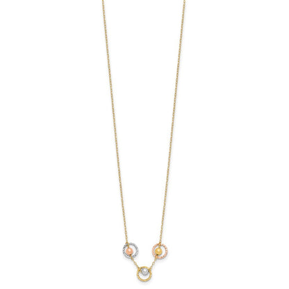 14K Tri-Color Gold Polished Diamond-Cut 3 Circle Beads Necklace