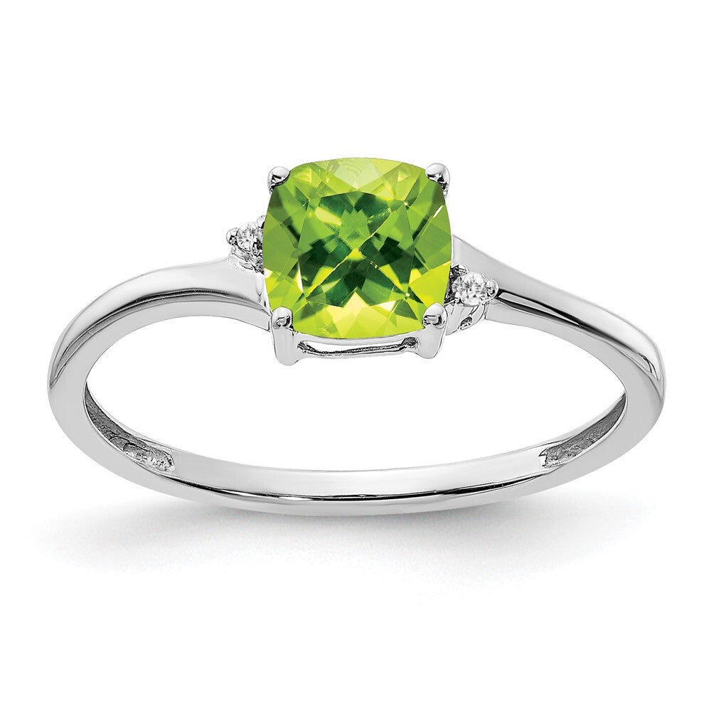 Sterling Silver Rhodium-plated Peridot and Diamond Ring Size 7