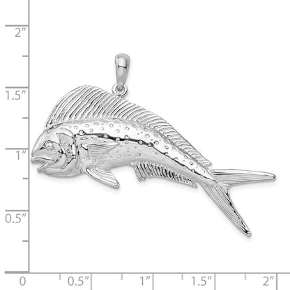 Sterling Silver Rhodium-Plated Polished Mahi-Mahi Fish Pendant
