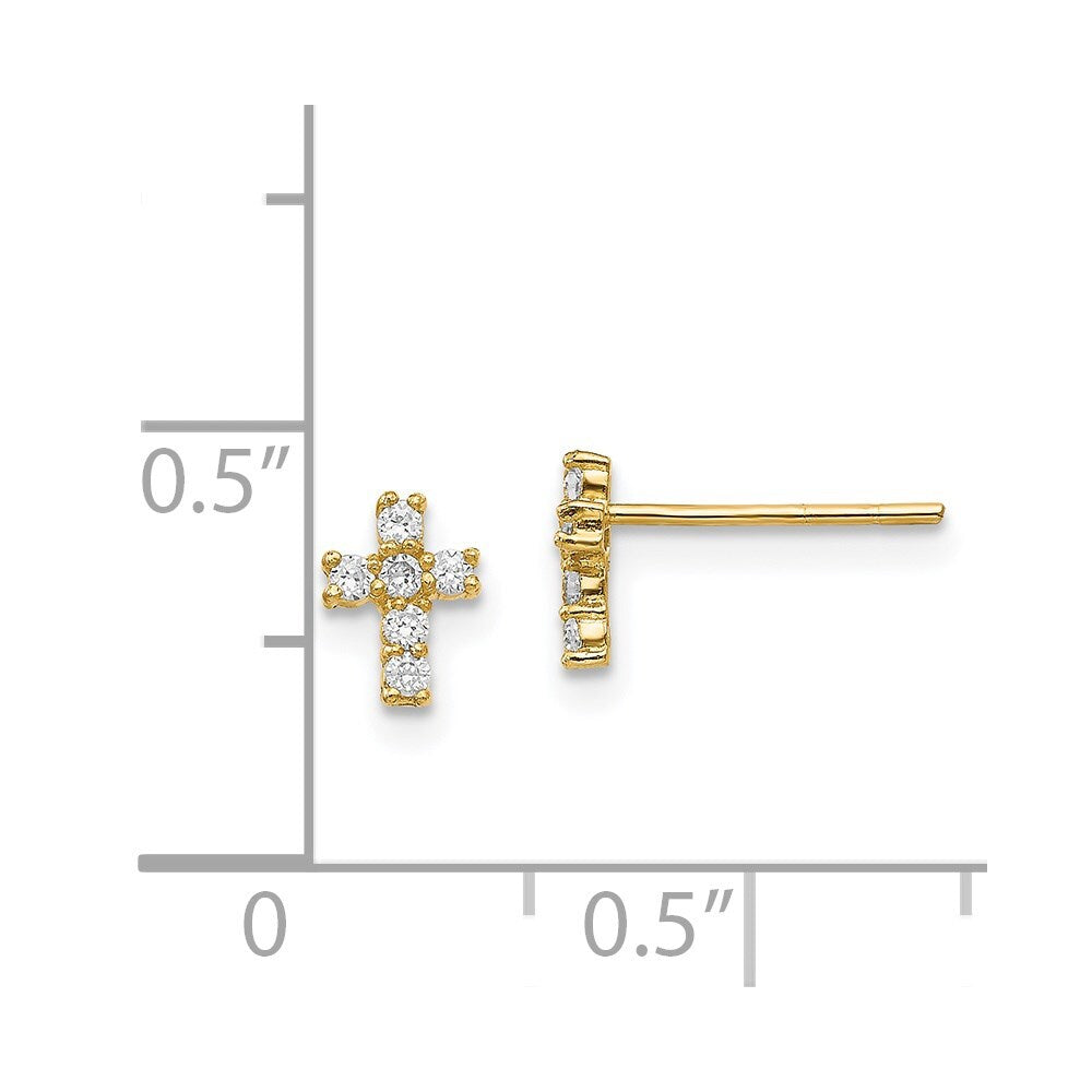 14k Yellow Gold Polished Cubic Zirconia Cross Stud Earrings Gift for Women