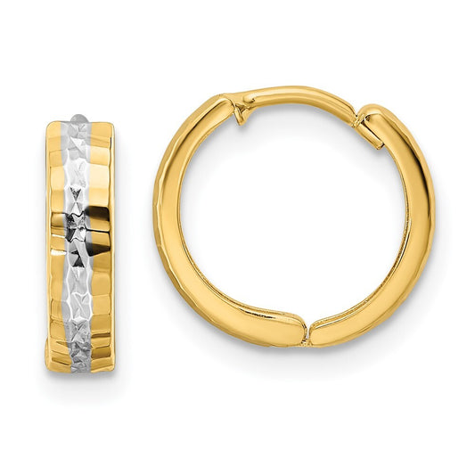 14k Yellow Gold Rhodium Diamond-cut 3x12mm Hinged Hoop Earrings Gift for Women