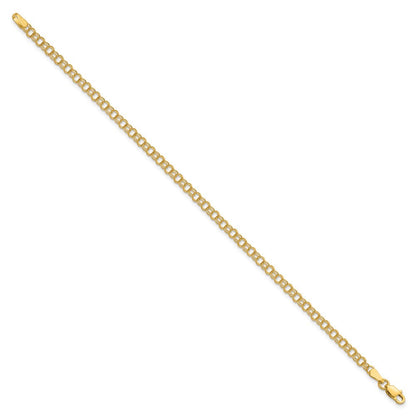 14k Yellow Gold 3.5mm Solid Double Link 8 inch Charm Bracelet