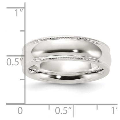 Sterling Silver 6mm Comfort Fit Half Round Milgrain Size 7 Band