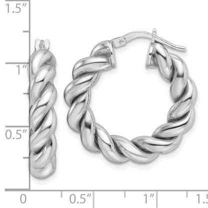 Sterling Silver Rhod-plated Polished 5.25mm Hollow Twisted Hoop Earrings