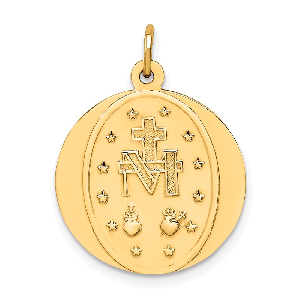 14k Yellow Gold Solid Polished/Satin Small Round Miraculous Medal Pendant