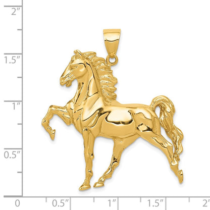 14k Yellow Gold Solid Polished Open-Backed Horse Pendant