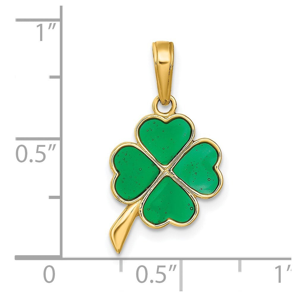 14k Yellow Gold 4-Leaf Clover Enameled Pendant for Women