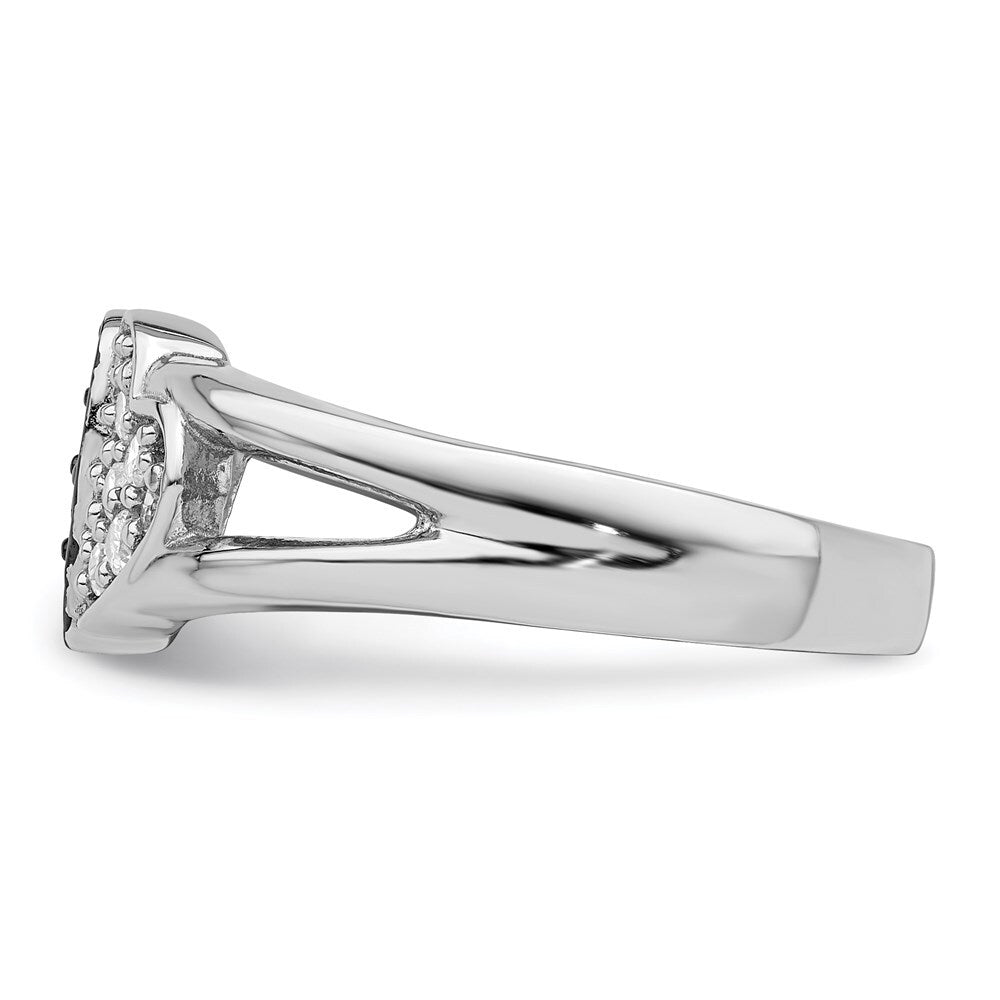 Sterling Silver Rhodium Clear & Black Cubic Zirconia Hearts Ring Size 7