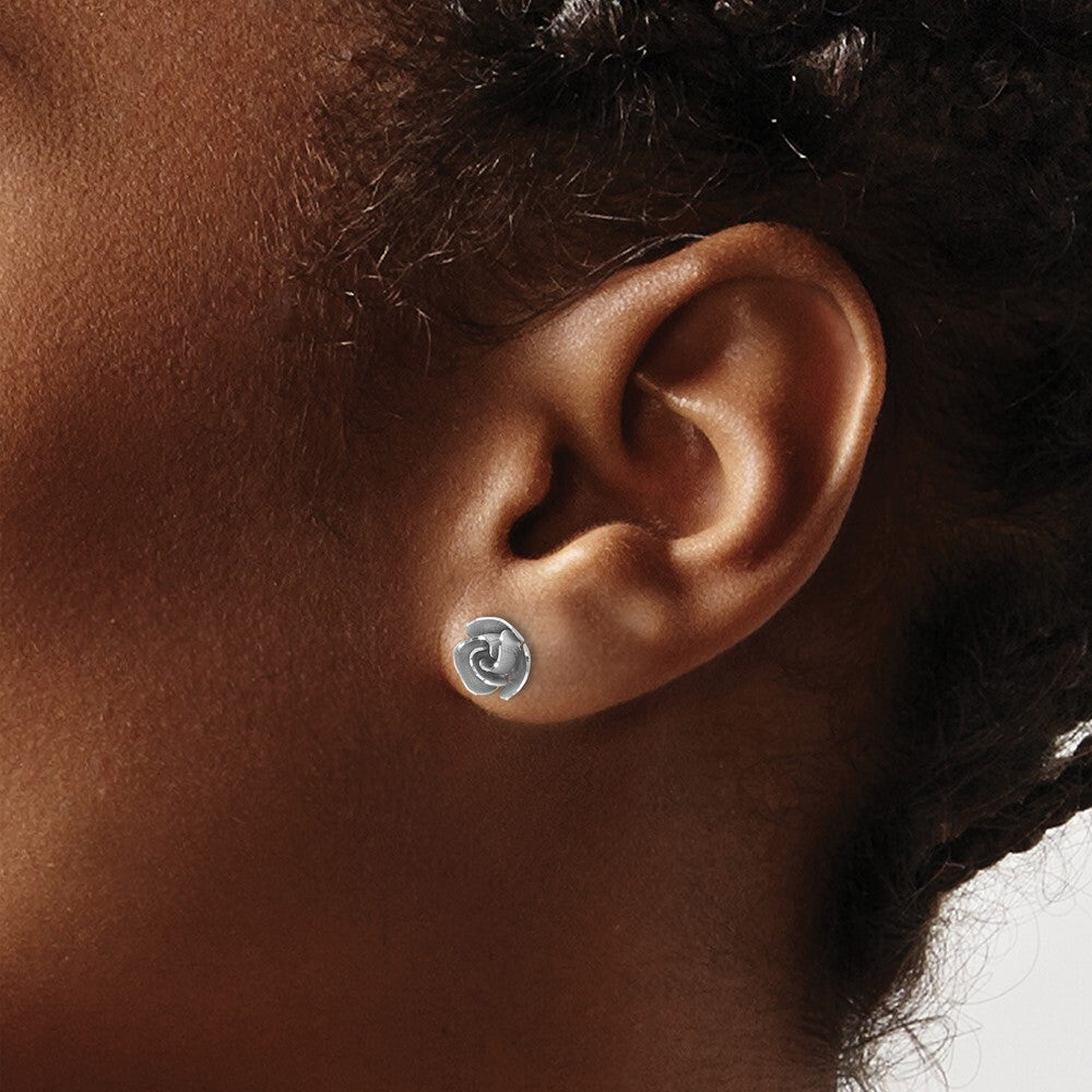 14k Yellow Gold & Rhodium Satin Finish Diamond-Cut Rose Stud Earrings