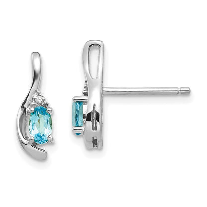 14k White Gold Blue Topaz and Diamond Stud Earrings Gift for Women