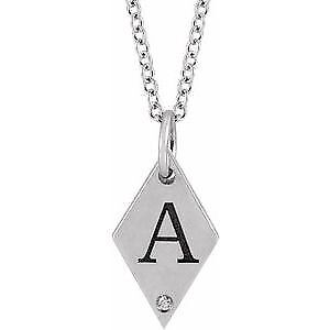 14k White Gold .005 CT Natural Diamond Rhombus 16-18" Necklace