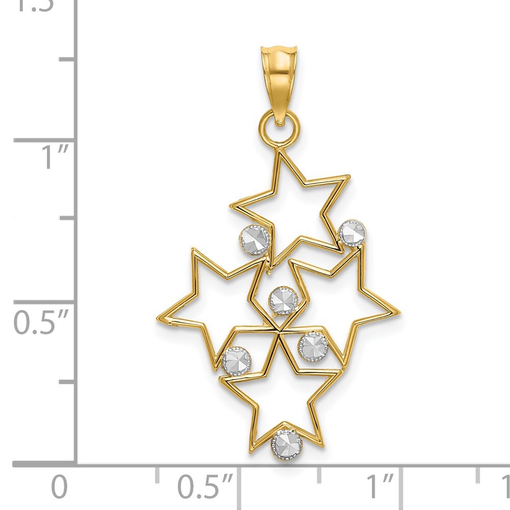 14k Yellow Gold Rhodium Diamond-cut Star Cluster Charm