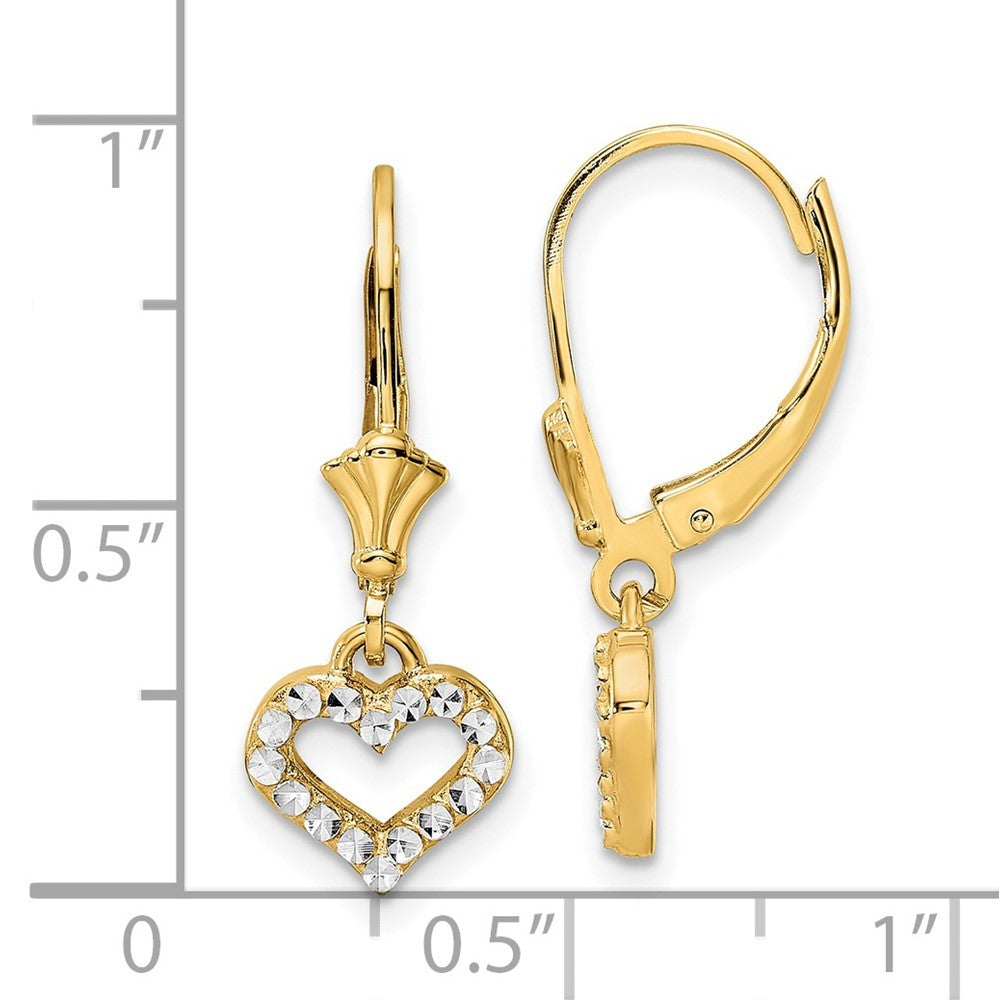 14k Yellow Gold & White Rhodium Diamond-Cut Heart Drop Dangle Earrings