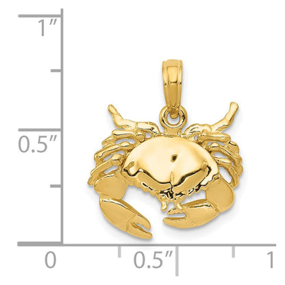 14k Yellow Gold Polished Open-Backed Crab Pendant for Women