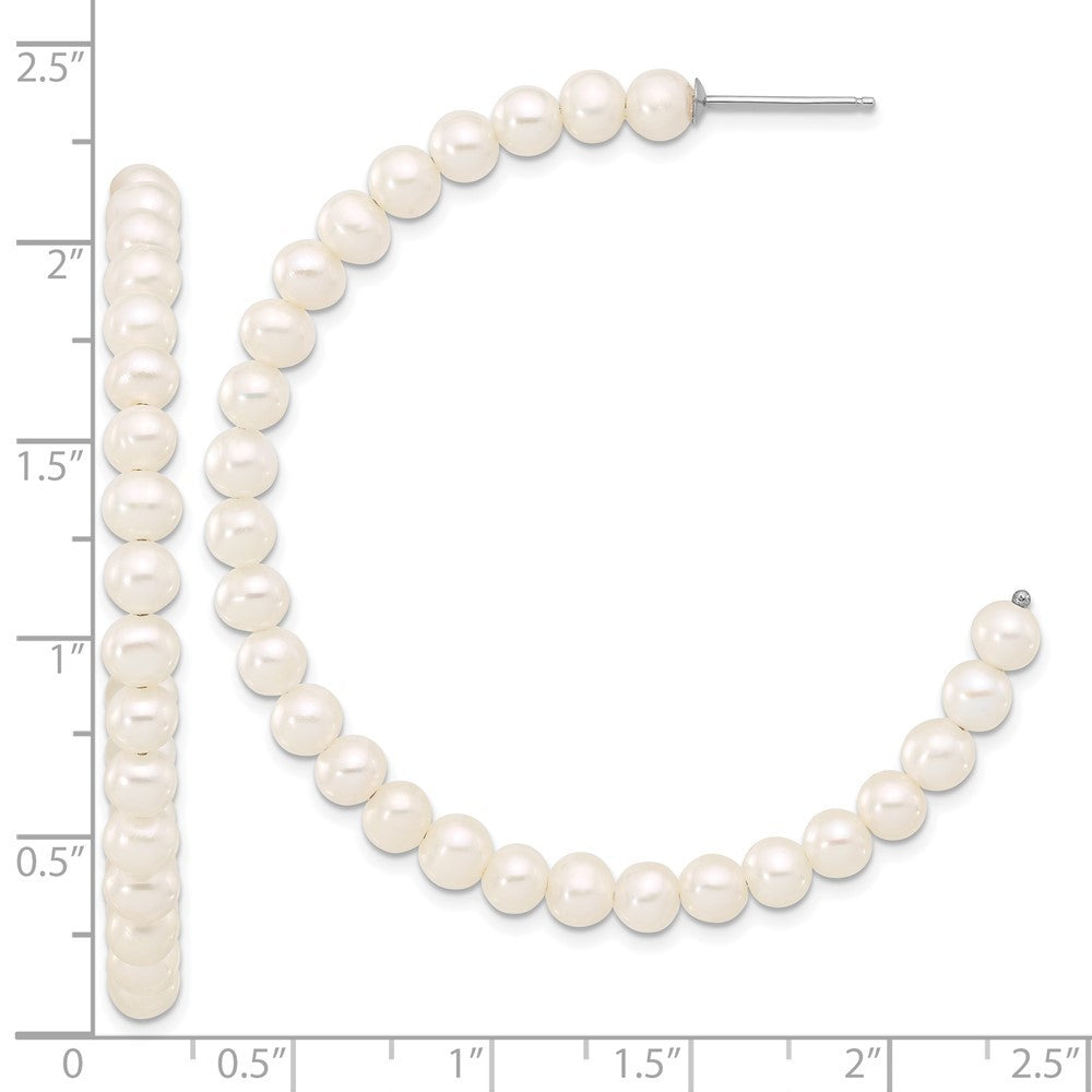Sterling Silver 4-5mm White Semi-Round Freshwater Cultured Pearl C-Hoop Earrings