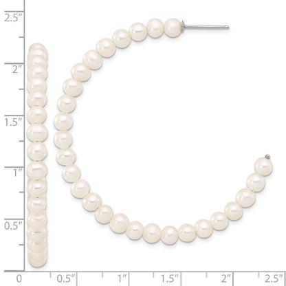 Sterling Silver 4-5mm White Semi-Round Freshwater Cultured Pearl C-Hoop Earrings