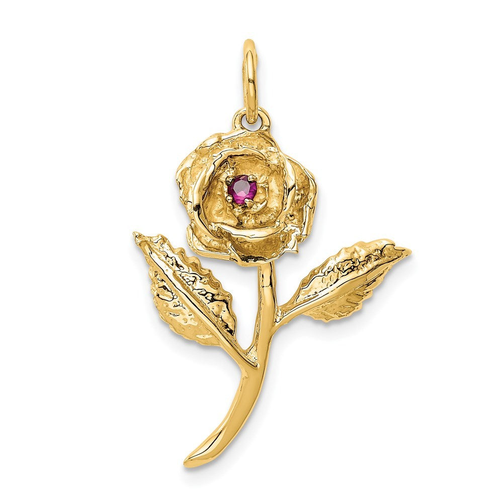 14k Yellow Gold Cubic Zirconia Rose Charm