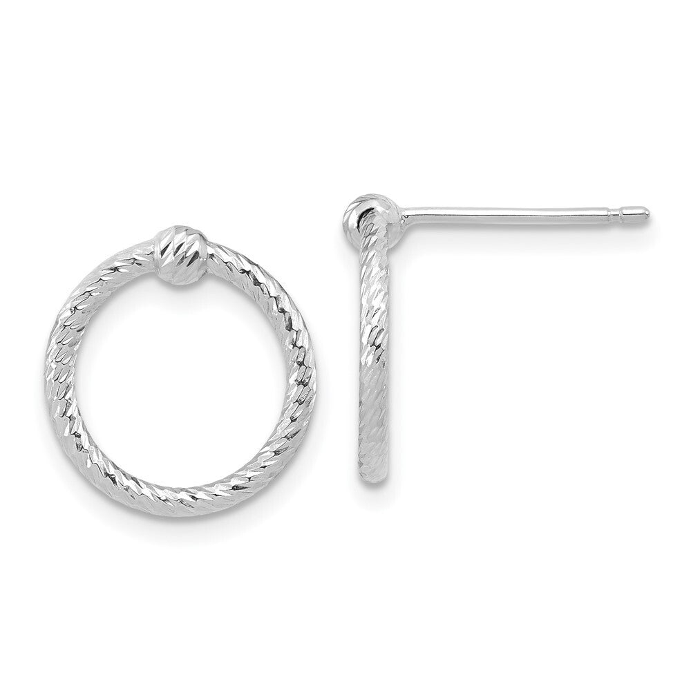 14k White Gold Polished & Diamond-Cut Twisted Circle Stud Earrings